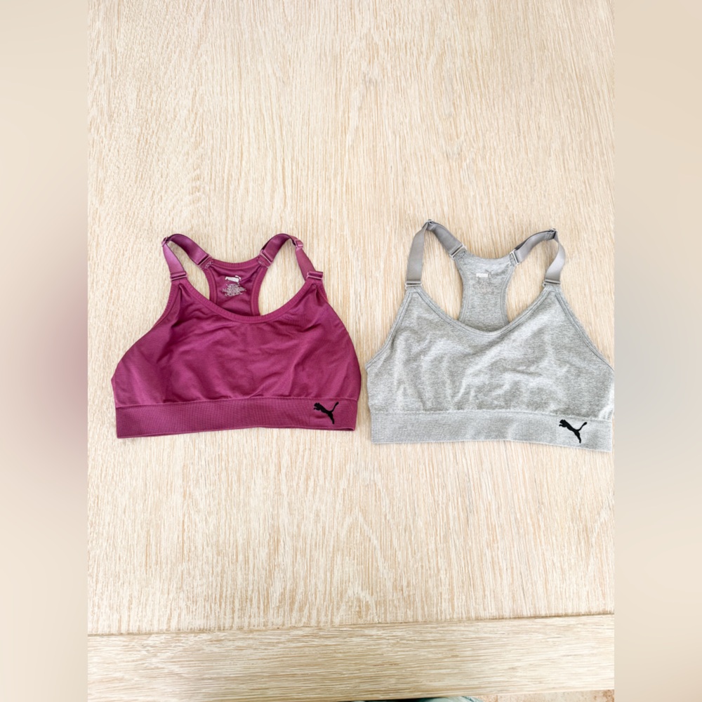 Puma Racerback Sports Bras - Plum & Heather Gray